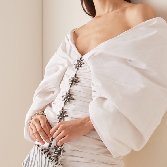 Aliette Ruched Silk Faille Off The Shoulder Mini Dresss - Picture 2 of 13